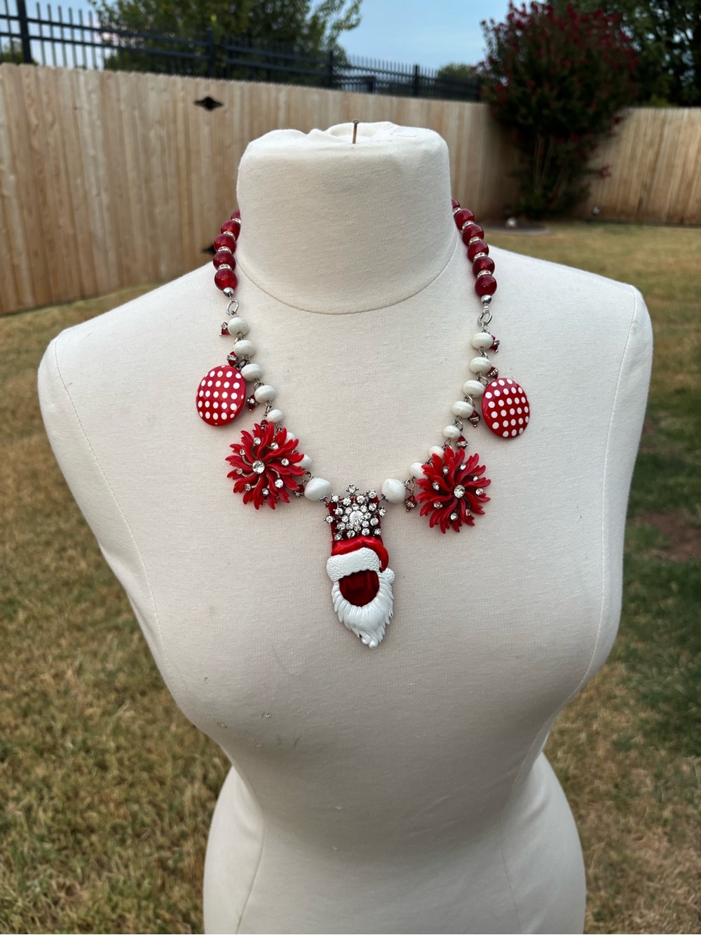 “Ho, Ho, Ho!” 🎅🎅 Hand crafted necklace from repurposed vintage jewelry pieces